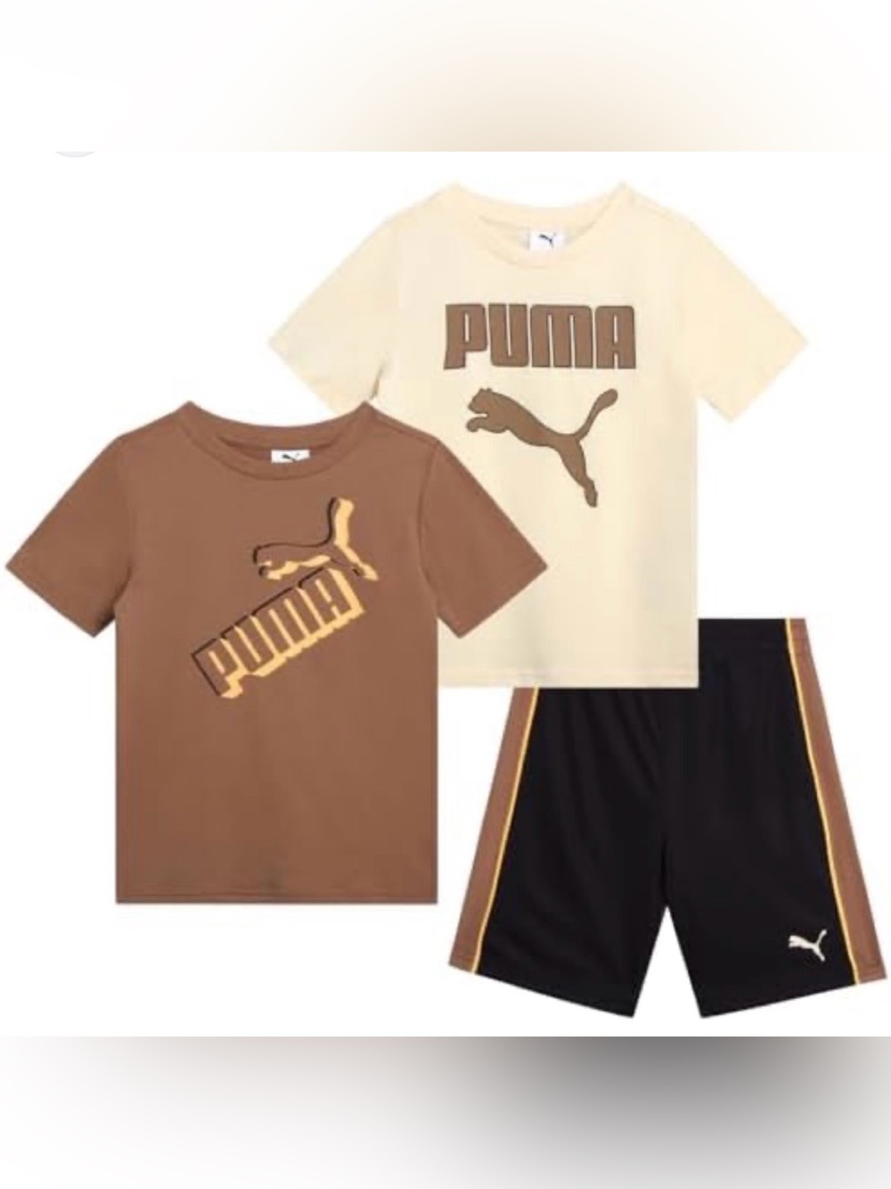 Puma Boys 3pc Outfit Set w/ 2 Tees & Shorts, Color: Brown, Tan, Black /Size: 3T